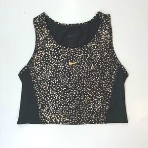 Nike Dri-FIT Womens Black Gold Metallic Star Crop Tank Top  sports bra Large